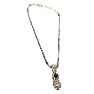 BRIGHTON silver Tone Snake Chain Black Onyx Heart Pendant Fashion Necklace
